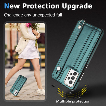 YB Leather Coating Series-5 For Samsung Galaxy A73 5G Mobile Phone Cover Card Slots PU Leather+TPU Kickstand Case