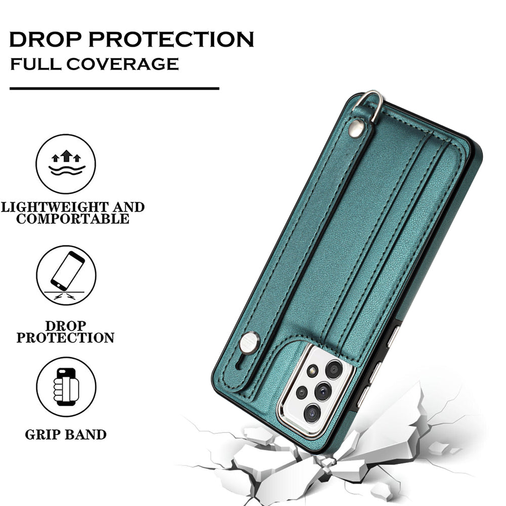 YB Leather Coating Series-5 For Samsung Galaxy A73 5G Mobile Phone Cover Card Slots PU Leather+TPU Kickstand Case