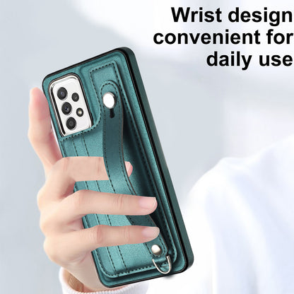 YB Leather Coating Series-5 For Samsung Galaxy A73 5G Mobile Phone Cover Card Slots PU Leather+TPU Kickstand Case