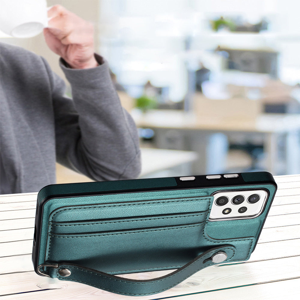 YB Leather Coating Series-5 For Samsung Galaxy A73 5G Mobile Phone Cover Card Slots PU Leather+TPU Kickstand Case