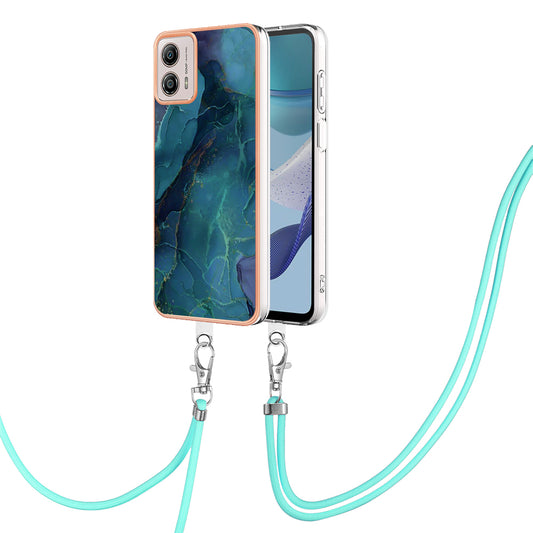 YB IMD Series-18 Style E for Motorola Moto G53 5G / G13 4G Phone Case 2.0mm TPU Marble Pattern Electroplating Cover with Lanyard