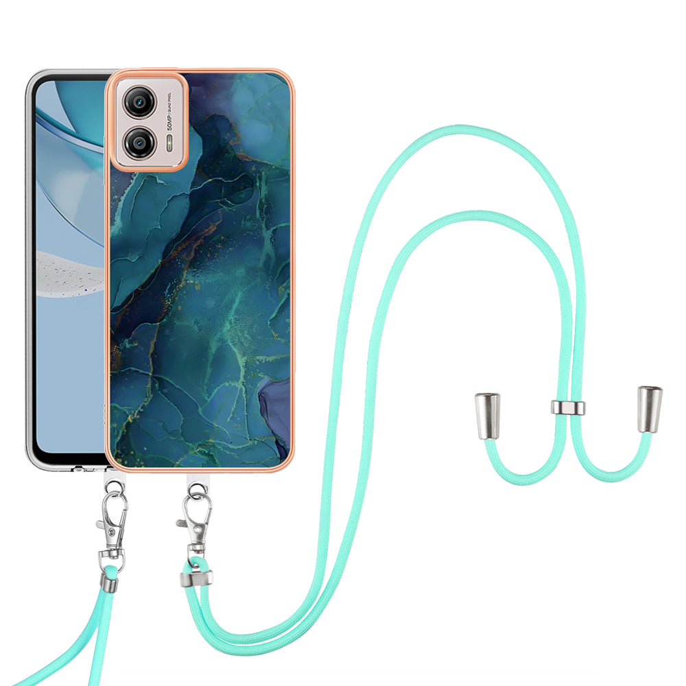 YB IMD Series-18 Style E for Motorola Moto G53 5G / G13 4G Phone Case 2.0mm TPU Marble Pattern Electroplating Cover with Lanyard