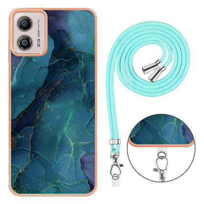 YB IMD Series-18 Style E for Motorola Moto G53 5G / G13 4G Phone Case 2.0mm TPU Marble Pattern Electroplating Cover with Lanyard