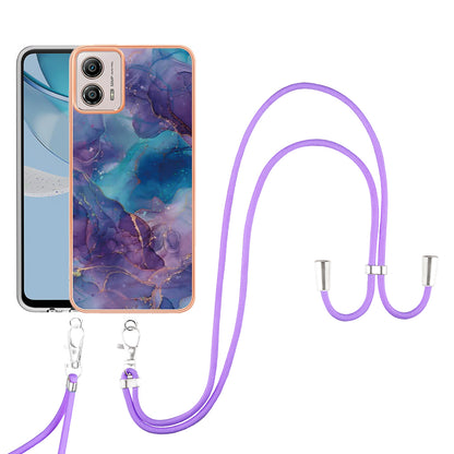 YB IMD Series-18 Style E for Motorola Moto G53 5G / G13 4G Phone Case 2.0mm TPU Marble Pattern Electroplating Cover with Lanyard