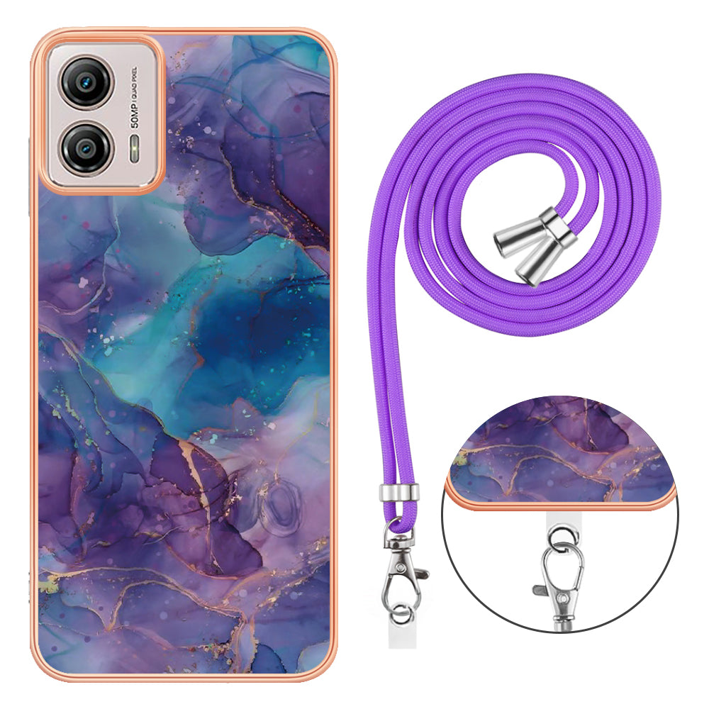 YB IMD Series-18 Style E for Motorola Moto G53 5G / G13 4G Phone Case 2.0mm TPU Marble Pattern Electroplating Cover with Lanyard