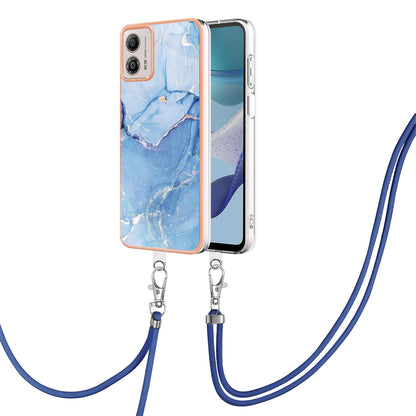 YB IMD Series-18 Style E for Motorola Moto G53 5G / G13 4G Phone Case 2.0mm TPU Marble Pattern Electroplating Cover with Lanyard