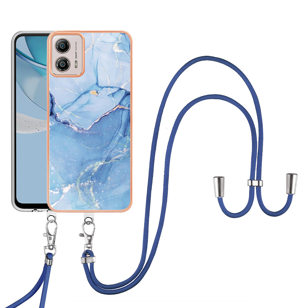 YB IMD Series-18 Style E for Motorola Moto G53 5G / G13 4G Phone Case 2.0mm TPU Marble Pattern Electroplating Cover with Lanyard