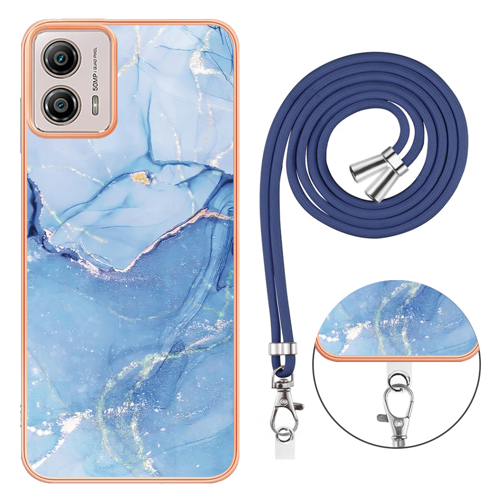 YB IMD Series-18 Style E for Motorola Moto G53 5G / G13 4G Phone Case 2.0mm TPU Marble Pattern Electroplating Cover with Lanyard