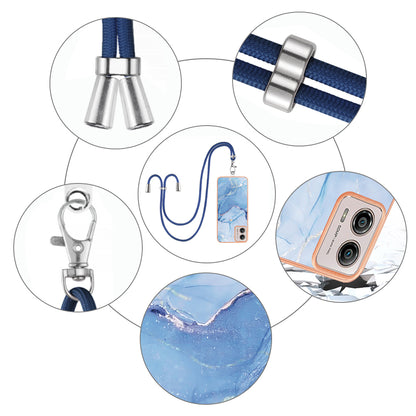 YB IMD Series-18 Style E for Motorola Moto G53 5G / G13 4G Phone Case 2.0mm TPU Marble Pattern Electroplating Cover with Lanyard