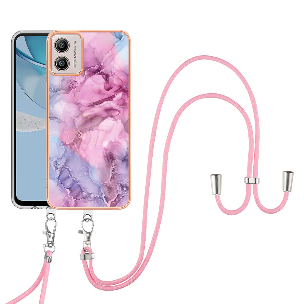 YB IMD Series-18 Style E for Motorola Moto G53 5G / G13 4G Phone Case 2.0mm TPU Marble Pattern Electroplating Cover with Lanyard