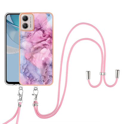 YB IMD Series-18 Style E for Motorola Moto G53 5G / G13 4G Phone Case 2.0mm TPU Marble Pattern Electroplating Cover with Lanyard