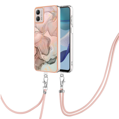 YB IMD Series-18 Style E for Motorola Moto G53 5G / G13 4G Phone Case 2.0mm TPU Marble Pattern Electroplating Cover with Lanyard