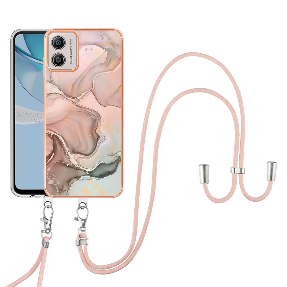 YB IMD Series-18 Style E for Motorola Moto G53 5G / G13 4G Phone Case 2.0mm TPU Marble Pattern Electroplating Cover with Lanyard