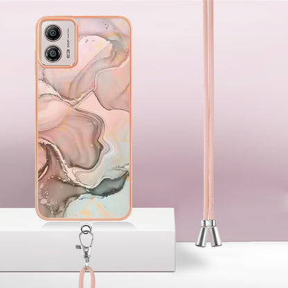 YB IMD Series-18 Style E for Motorola Moto G53 5G / G13 4G Phone Case 2.0mm TPU Marble Pattern Electroplating Cover with Lanyard