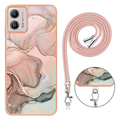 YB IMD Series-18 Style E for Motorola Moto G53 5G / G13 4G Phone Case 2.0mm TPU Marble Pattern Electroplating Cover with Lanyard