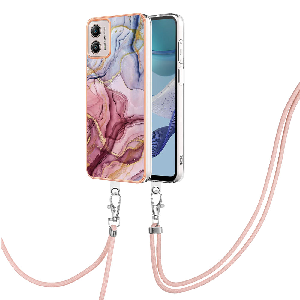 YB IMD Series-18 Style E for Motorola Moto G53 5G / G13 4G Phone Case 2.0mm TPU Marble Pattern Electroplating Cover with Lanyard