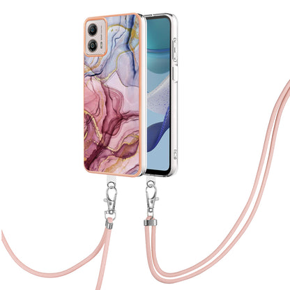 YB IMD Series-18 Style E for Motorola Moto G53 5G / G13 4G Phone Case 2.0mm TPU Marble Pattern Electroplating Cover with Lanyard