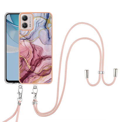 YB IMD Series-18 Style E for Motorola Moto G53 5G / G13 4G Phone Case 2.0mm TPU Marble Pattern Electroplating Cover with Lanyard