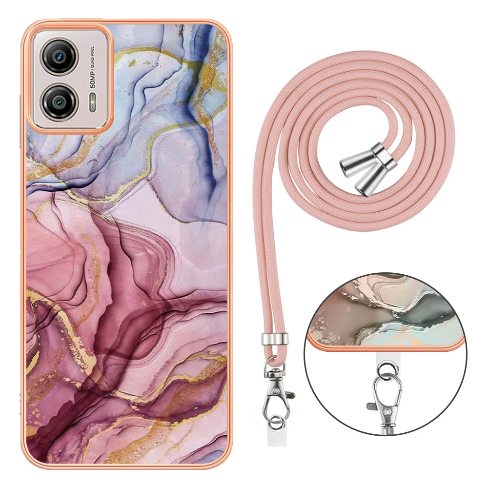 YB IMD Series-18 Style E for Motorola Moto G53 5G / G13 4G Phone Case 2.0mm TPU Marble Pattern Electroplating Cover with Lanyard