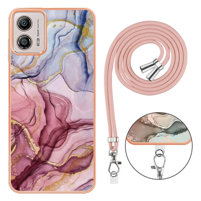 YB IMD Series-18 Style E for Motorola Moto G53 5G / G13 4G Phone Case 2.0mm TPU Marble Pattern Electroplating Cover with Lanyard