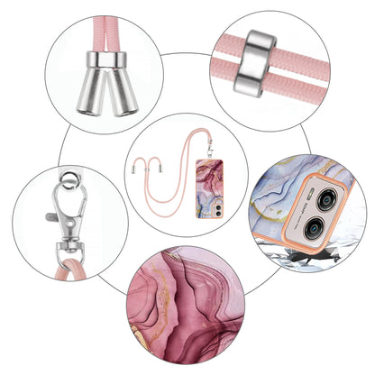 YB IMD Series-18 Style E for Motorola Moto G53 5G / G13 4G Phone Case 2.0mm TPU Marble Pattern Electroplating Cover with Lanyard