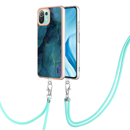 YB IMD Series-18 Style E Phone Case for Xiaomi Mi 11 Lite 4G / 5G / 11 Lite 5G NE , Marble Pattern IMD 2.0mm TPU Cover with Lanyard
