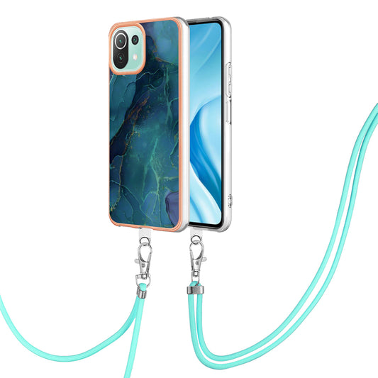 YB IMD Series-18 Style E Phone Case for Xiaomi Mi 11 Lite 4G / 5G / 11 Lite 5G NE , Marble Pattern IMD 2.0mm TPU Cover with Lanyard