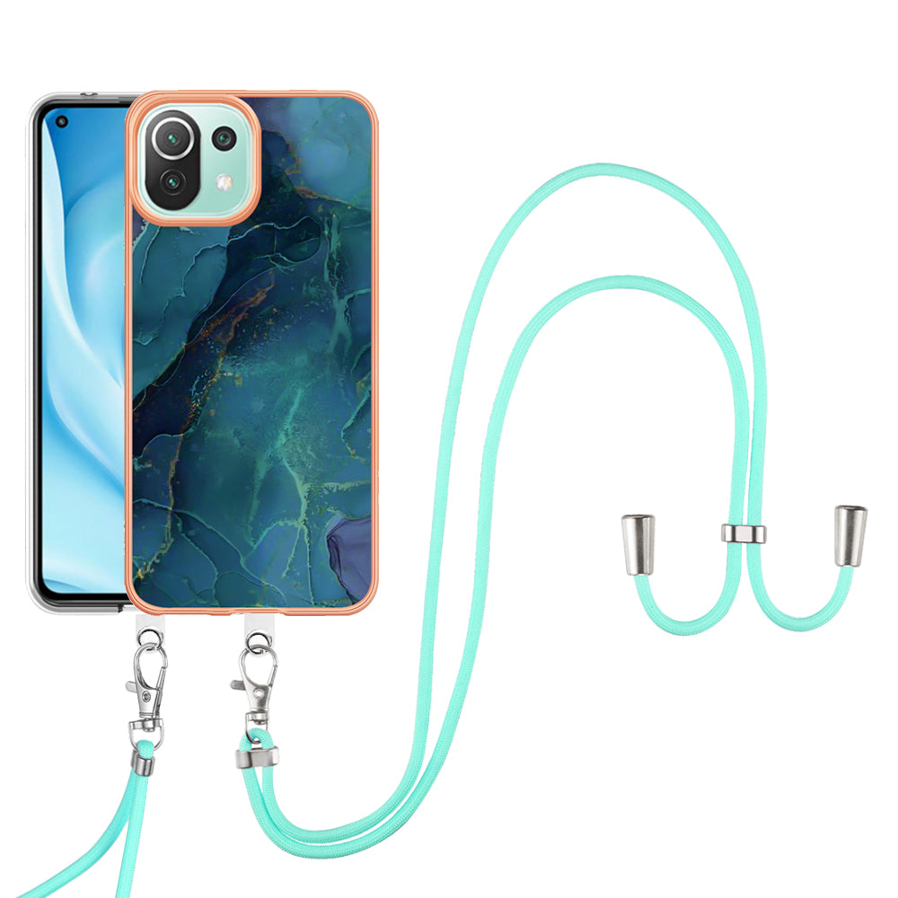 YB IMD Series-18 Style E Phone Case for Xiaomi Mi 11 Lite 4G / 5G / 11 Lite 5G NE , Marble Pattern IMD 2.0mm TPU Cover with Lanyard