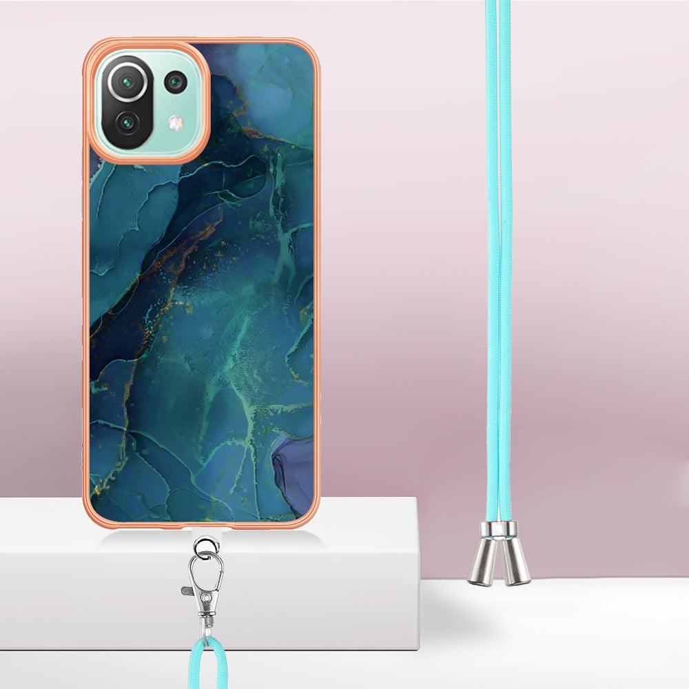 YB IMD Series-18 Style E Phone Case for Xiaomi Mi 11 Lite 4G / 5G / 11 Lite 5G NE , Marble Pattern IMD 2.0mm TPU Cover with Lanyard