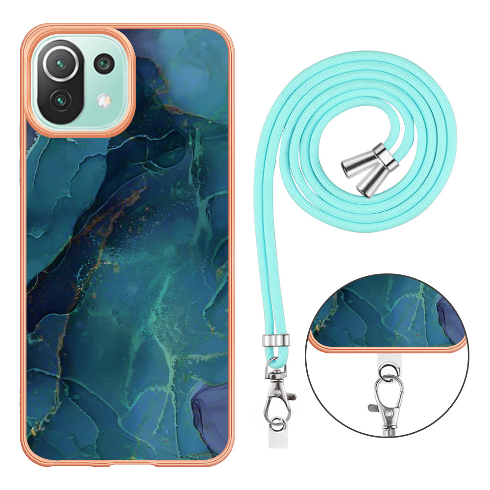 YB IMD Series-18 Style E Phone Case for Xiaomi Mi 11 Lite 4G / 5G / 11 Lite 5G NE , Marble Pattern IMD 2.0mm TPU Cover with Lanyard