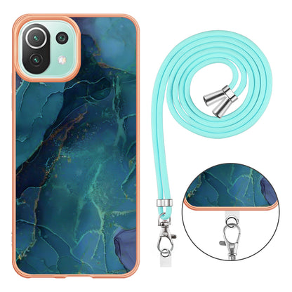 YB IMD Series-18 Style E Phone Case for Xiaomi Mi 11 Lite 4G / 5G / 11 Lite 5G NE , Marble Pattern IMD 2.0mm TPU Cover with Lanyard