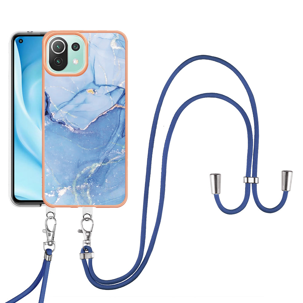 YB IMD Series-18 Style E Phone Case for Xiaomi Mi 11 Lite 4G / 5G / 11 Lite 5G NE , Marble Pattern IMD 2.0mm TPU Cover with Lanyard