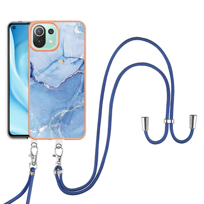 YB IMD Series-18 Style E Phone Case for Xiaomi Mi 11 Lite 4G / 5G / 11 Lite 5G NE , Marble Pattern IMD 2.0mm TPU Cover with Lanyard