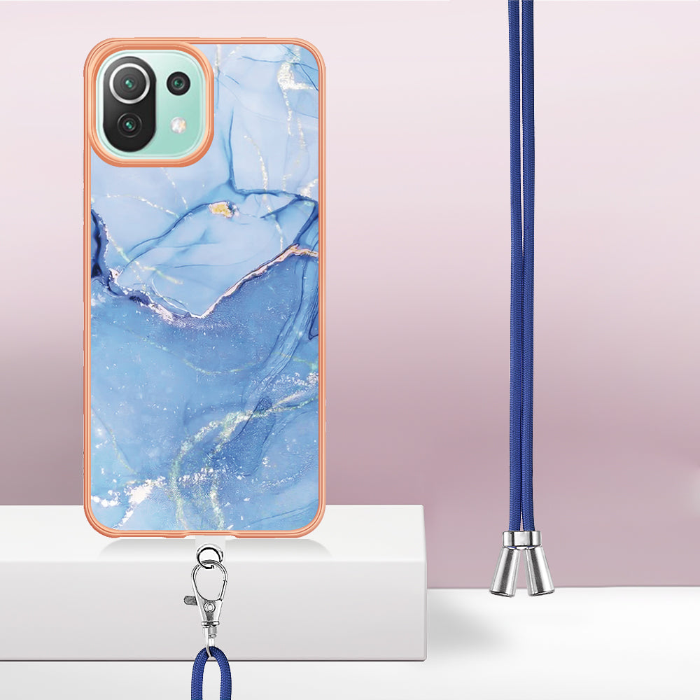 YB IMD Series-18 Style E Phone Case for Xiaomi Mi 11 Lite 4G / 5G / 11 Lite 5G NE , Marble Pattern IMD 2.0mm TPU Cover with Lanyard
