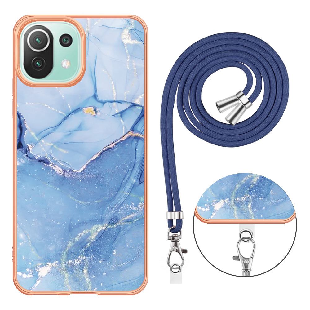 YB IMD Series-18 Style E Phone Case for Xiaomi Mi 11 Lite 4G / 5G / 11 Lite 5G NE , Marble Pattern IMD 2.0mm TPU Cover with Lanyard