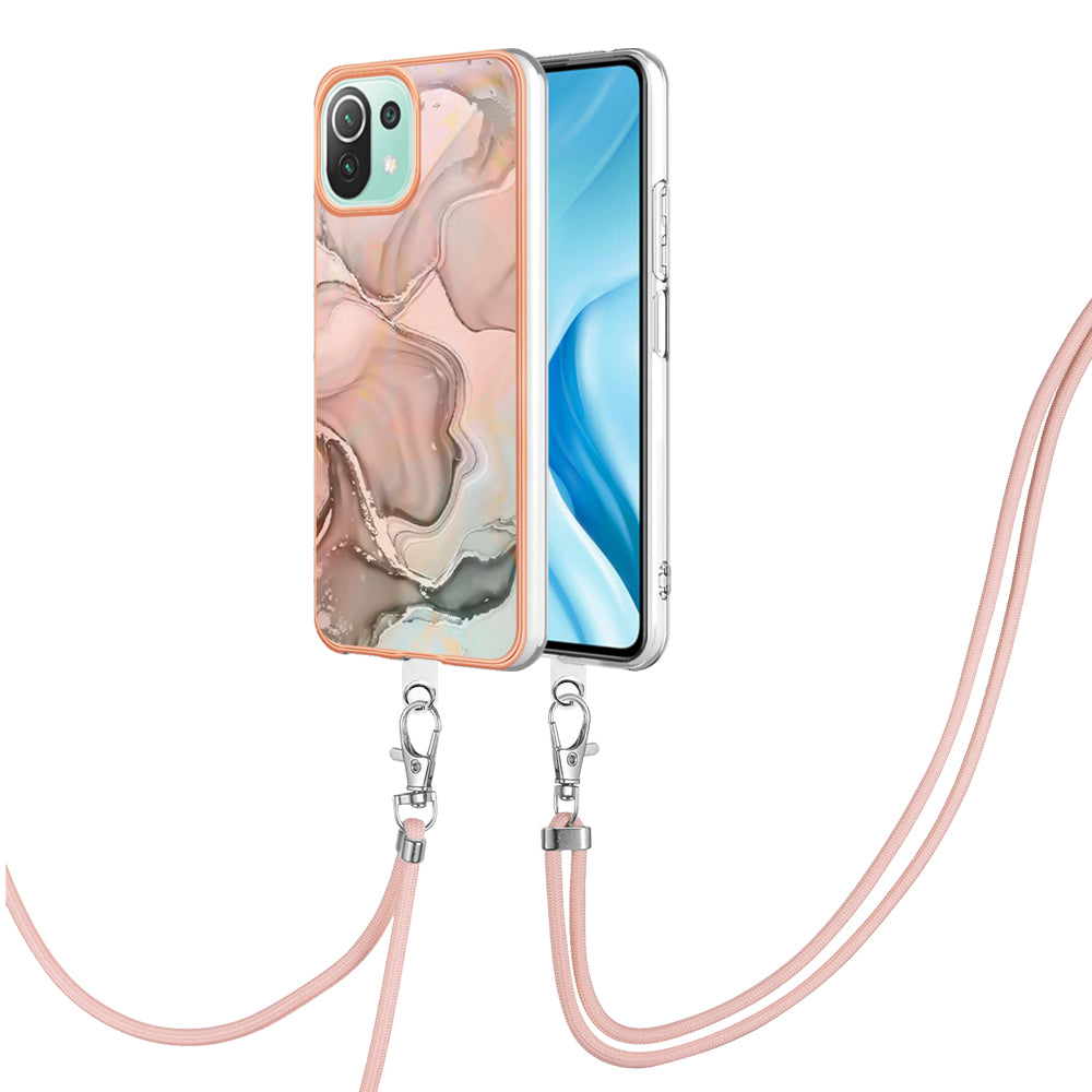 YB IMD Series-18 Style E Phone Case for Xiaomi Mi 11 Lite 4G / 5G / 11 Lite 5G NE , Marble Pattern IMD 2.0mm TPU Cover with Lanyard