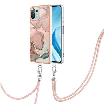 YB IMD Series-18 Style E Phone Case for Xiaomi Mi 11 Lite 4G / 5G / 11 Lite 5G NE , Marble Pattern IMD 2.0mm TPU Cover with Lanyard