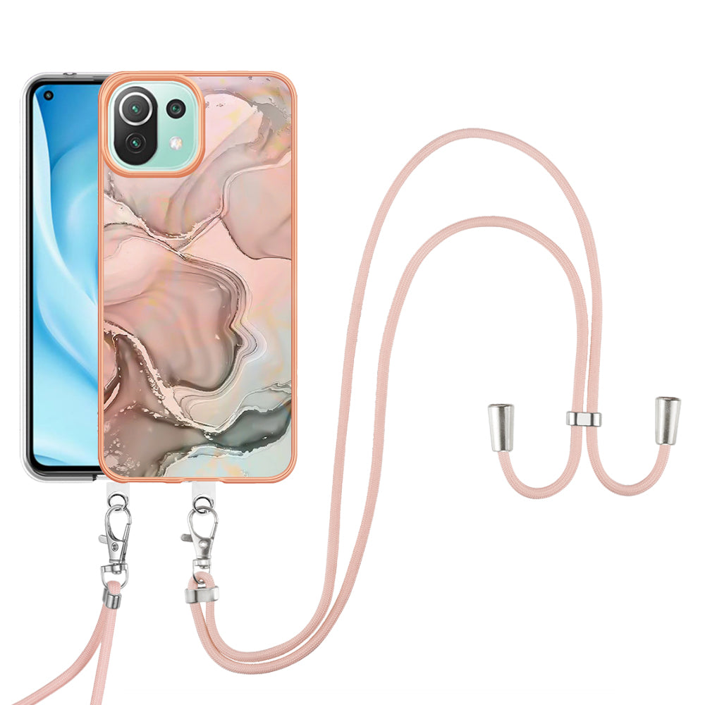 YB IMD Series-18 Style E Phone Case for Xiaomi Mi 11 Lite 4G / 5G / 11 Lite 5G NE , Marble Pattern IMD 2.0mm TPU Cover with Lanyard