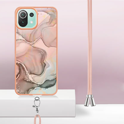 YB IMD Series-18 Style E Phone Case for Xiaomi Mi 11 Lite 4G / 5G / 11 Lite 5G NE , Marble Pattern IMD 2.0mm TPU Cover with Lanyard
