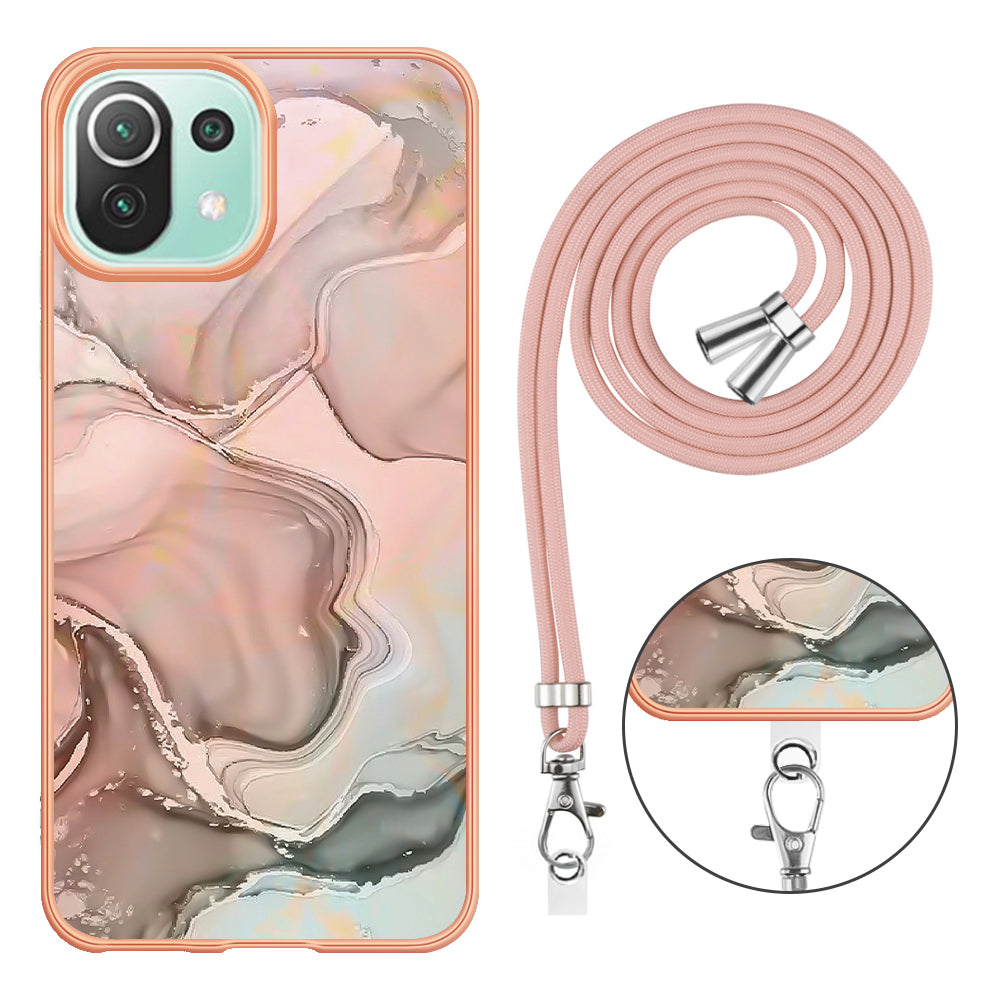 YB IMD Series-18 Style E Phone Case for Xiaomi Mi 11 Lite 4G / 5G / 11 Lite 5G NE , Marble Pattern IMD 2.0mm TPU Cover with Lanyard