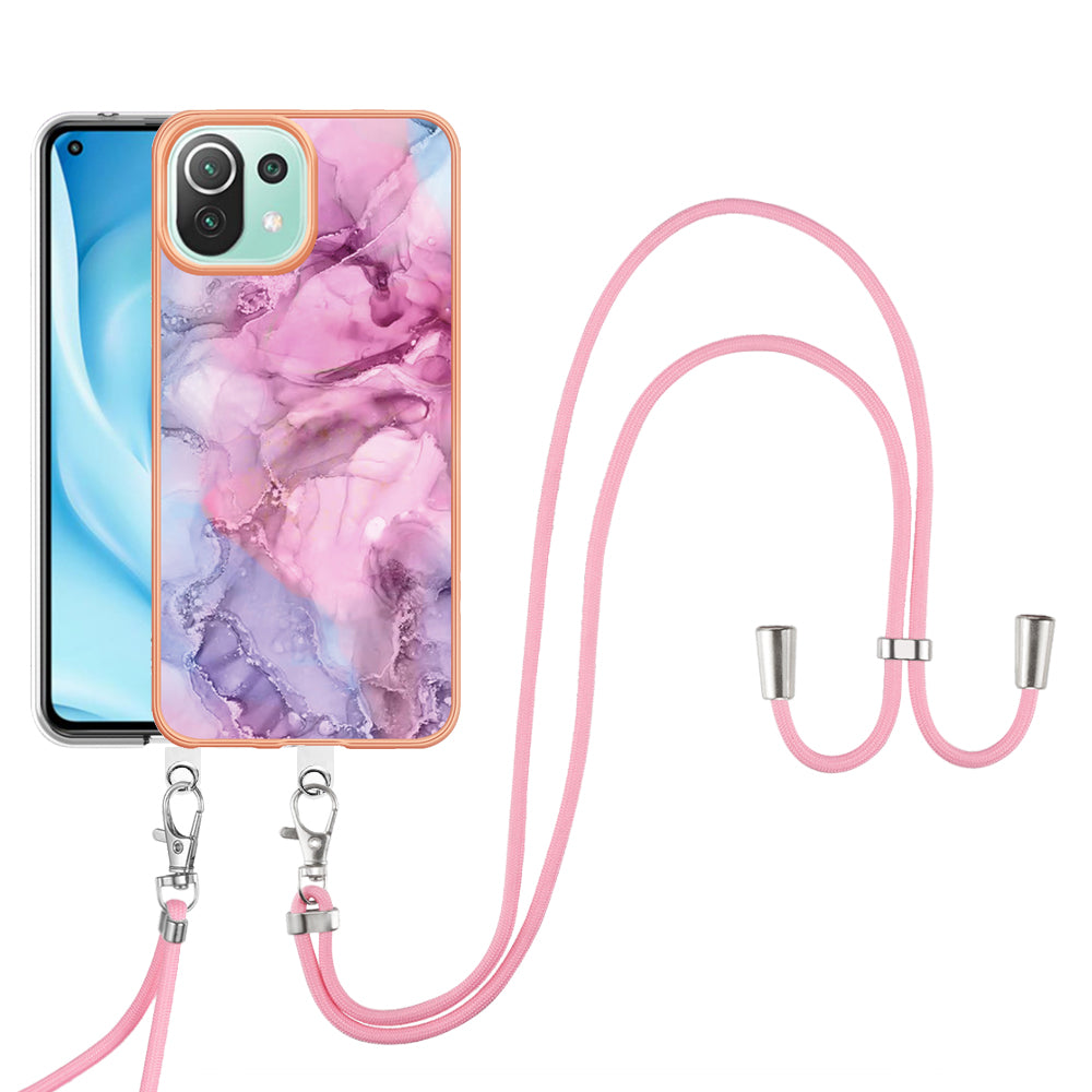 YB IMD Series-18 Style E Phone Case for Xiaomi Mi 11 Lite 4G / 5G / 11 Lite 5G NE , Marble Pattern IMD 2.0mm TPU Cover with Lanyard