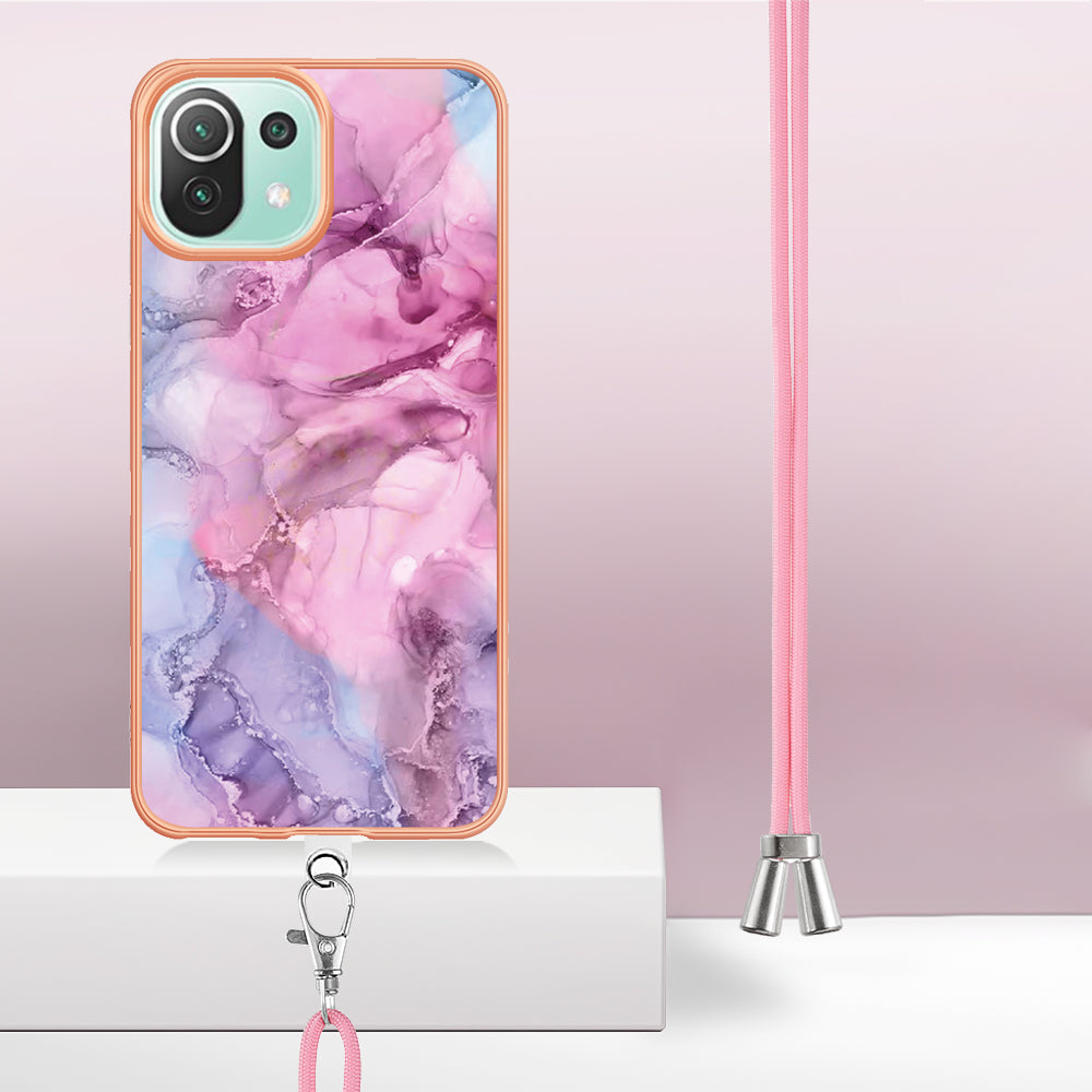 YB IMD Series-18 Style E Phone Case for Xiaomi Mi 11 Lite 4G / 5G / 11 Lite 5G NE , Marble Pattern IMD 2.0mm TPU Cover with Lanyard