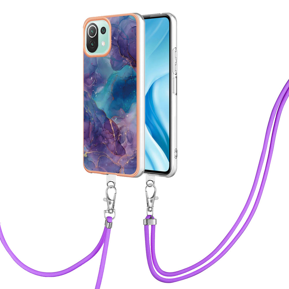 YB IMD Series-18 Style E Phone Case for Xiaomi Mi 11 Lite 4G / 5G / 11 Lite 5G NE , Marble Pattern IMD 2.0mm TPU Cover with Lanyard