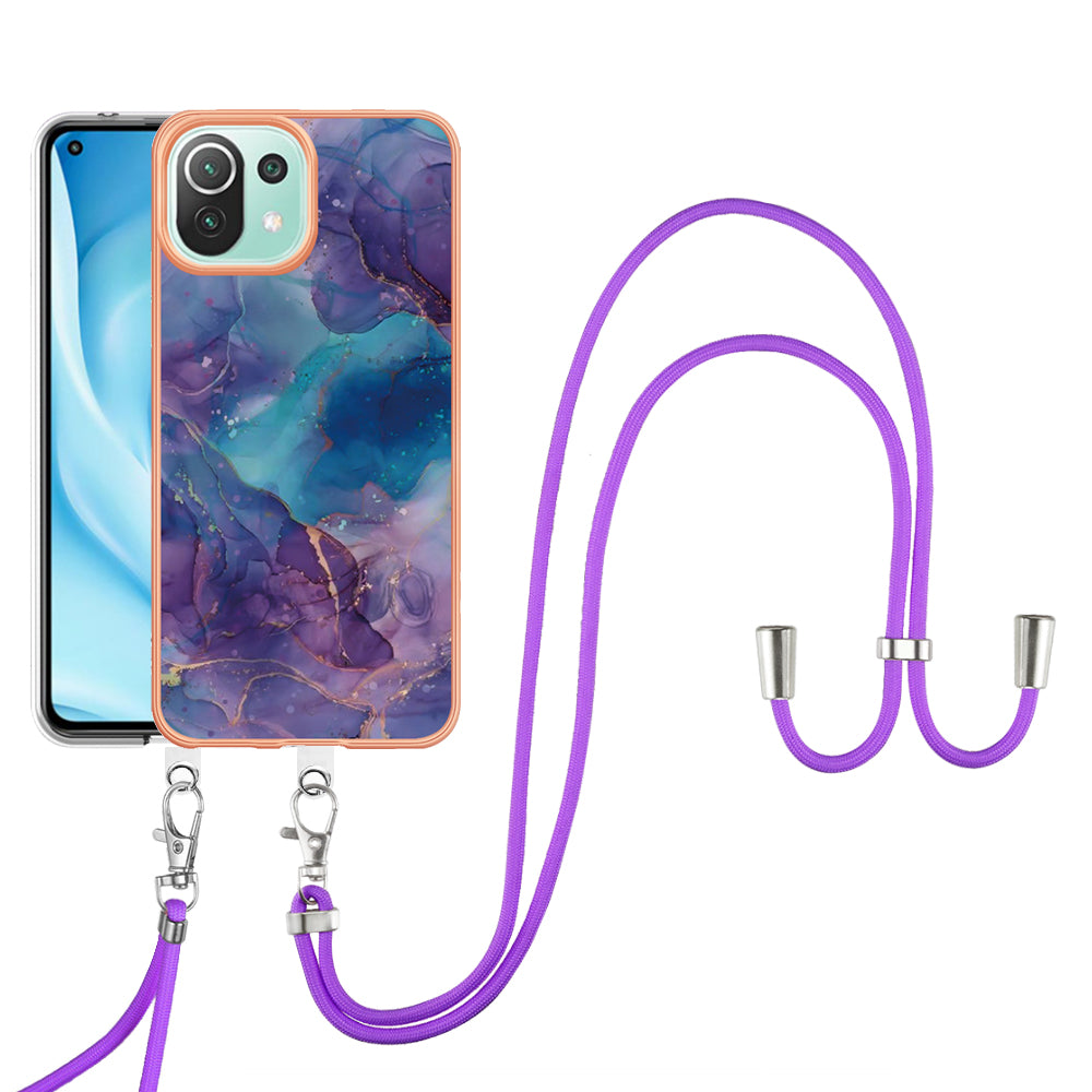 YB IMD Series-18 Style E Phone Case for Xiaomi Mi 11 Lite 4G / 5G / 11 Lite 5G NE , Marble Pattern IMD 2.0mm TPU Cover with Lanyard