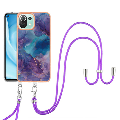 YB IMD Series-18 Style E Phone Case for Xiaomi Mi 11 Lite 4G / 5G / 11 Lite 5G NE , Marble Pattern IMD 2.0mm TPU Cover with Lanyard
