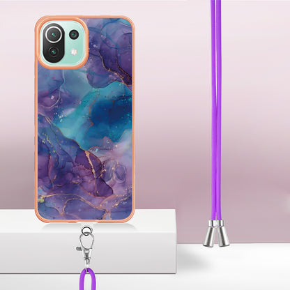 YB IMD Series-18 Style E Phone Case for Xiaomi Mi 11 Lite 4G / 5G / 11 Lite 5G NE , Marble Pattern IMD 2.0mm TPU Cover with Lanyard