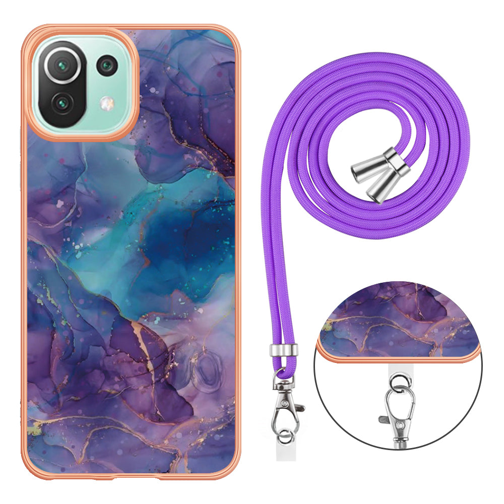 YB IMD Series-18 Style E Phone Case for Xiaomi Mi 11 Lite 4G / 5G / 11 Lite 5G NE , Marble Pattern IMD 2.0mm TPU Cover with Lanyard