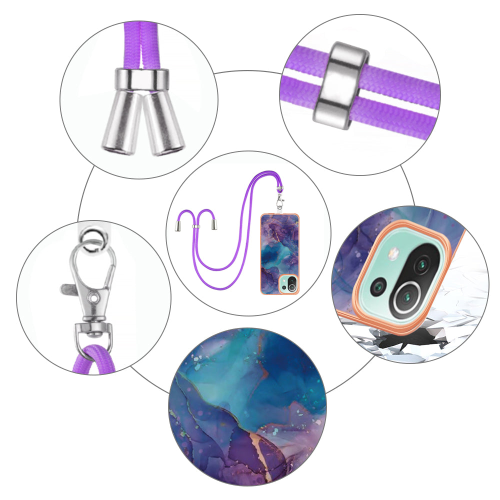 YB IMD Series-18 Style E Phone Case for Xiaomi Mi 11 Lite 4G / 5G / 11 Lite 5G NE , Marble Pattern IMD 2.0mm TPU Cover with Lanyard