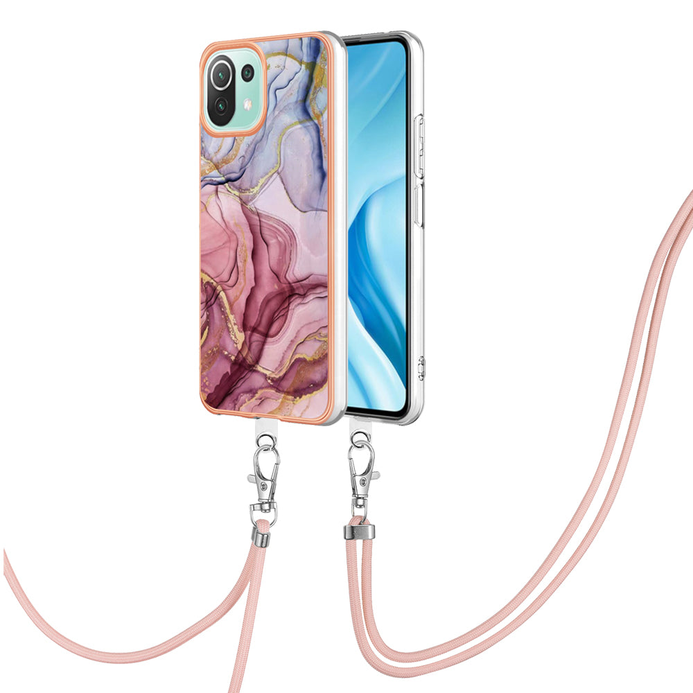 YB IMD Series-18 Style E Phone Case for Xiaomi Mi 11 Lite 4G / 5G / 11 Lite 5G NE , Marble Pattern IMD 2.0mm TPU Cover with Lanyard