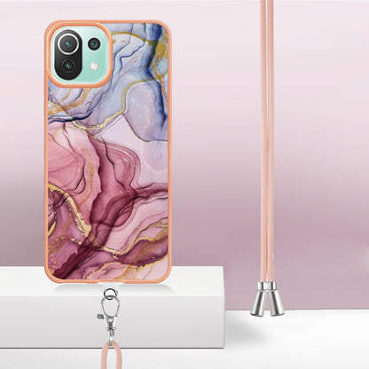 YB IMD Series-18 Style E Phone Case for Xiaomi Mi 11 Lite 4G / 5G / 11 Lite 5G NE , Marble Pattern IMD 2.0mm TPU Cover with Lanyard